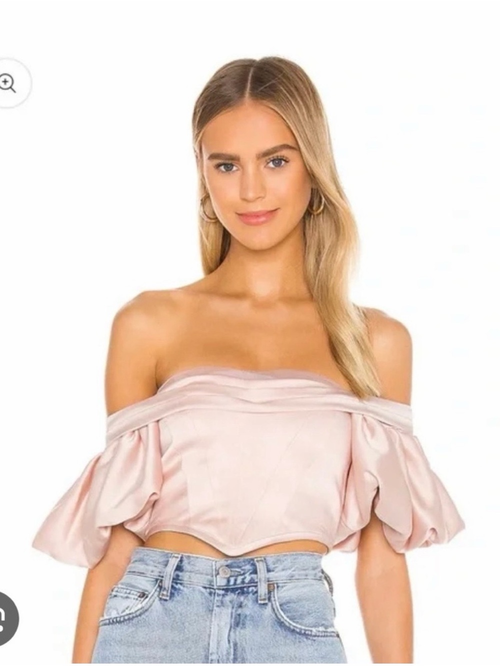 LPA Off-Shoulder Blush Crop Top with Puff Sleeves Princessa Bustier